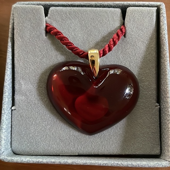 Lalique Jewelry Lalique Red Crystal Tender Heart Pendant Necklace